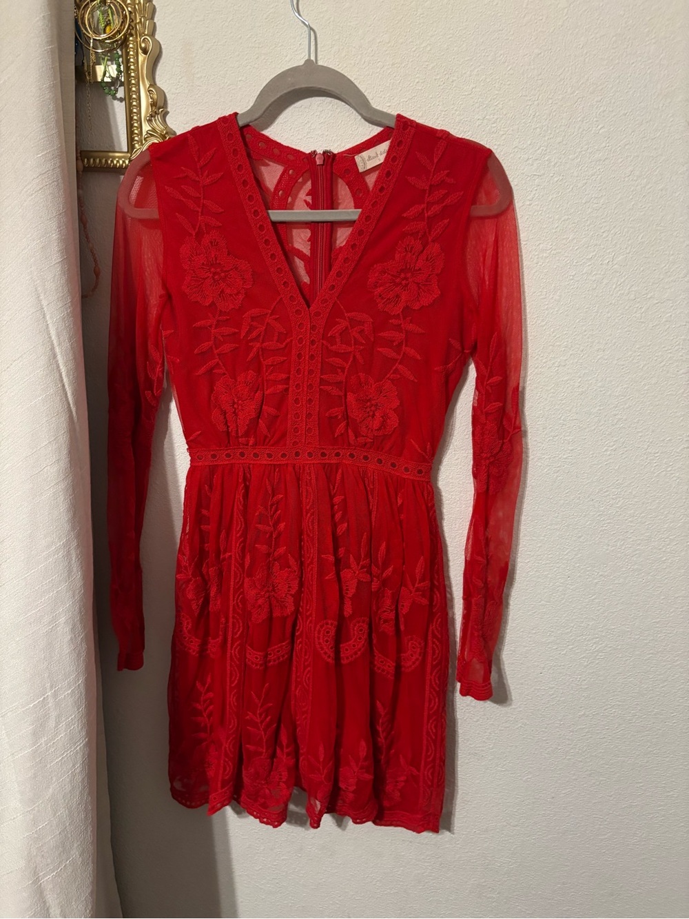 Altard state Long-Sleeve Embroidered V-Neck Mini Dress
